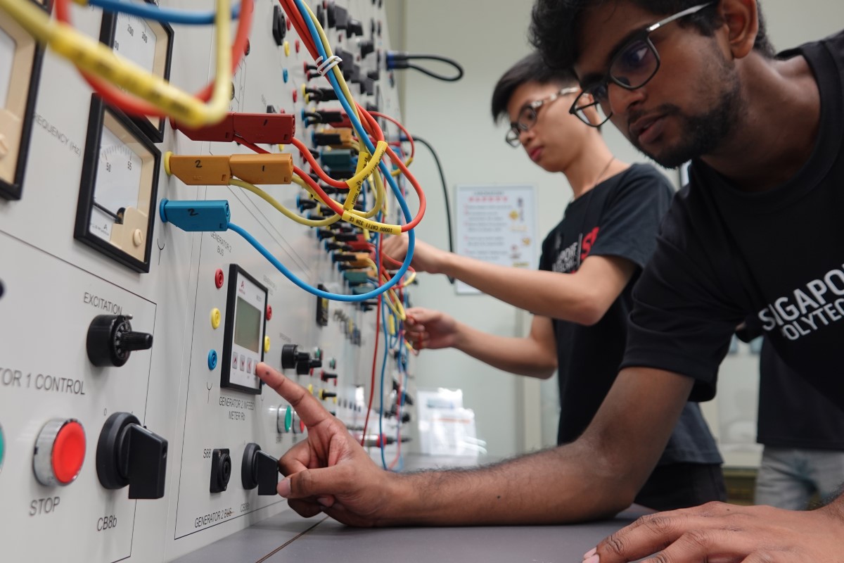 Students with machine