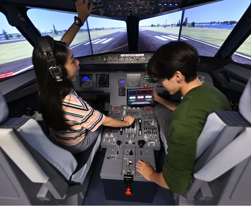 Two students in cockpit